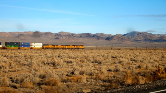 Train along BNSF tracks, where Hwy 95 meets I-80