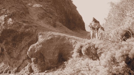 On the way down from the rock, Cousteau wasn't quite able to make the leap, so Jake saved the day and carried him down. 