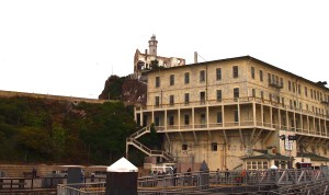 Building 64 and the Warden's House on Alcatraz Island - View from the docks.